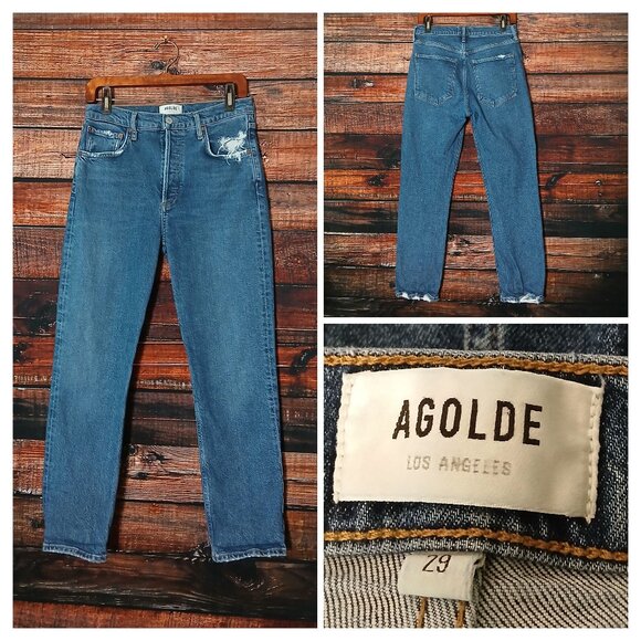 AGOLDE Jeans 29 Riley Crop Button Fly Distressed High Rise Organic Cotton - Picture 1 of 9
